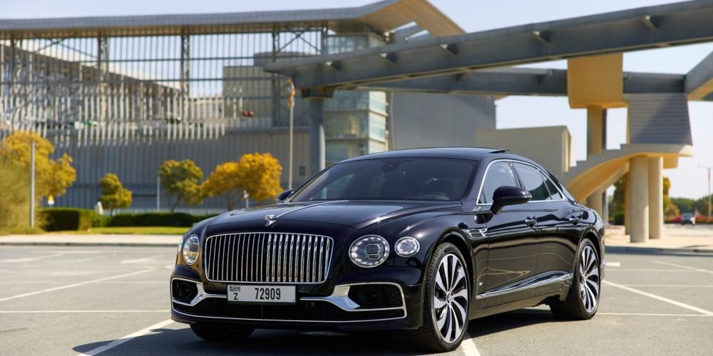 Luxurious black Bentley Flying Spur 2023 for rent in Dubai combining elegance performance and comfort