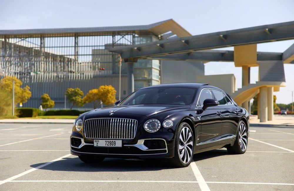 Luxurious black Bentley Flying Spur 2023 for rent in Dubai combining elegance performance and comfort