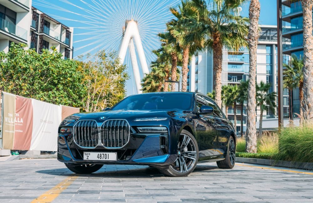 Elegant grey BMW 740Li 2023 for rent in Dubai delivering luxury comfort and exceptional performance