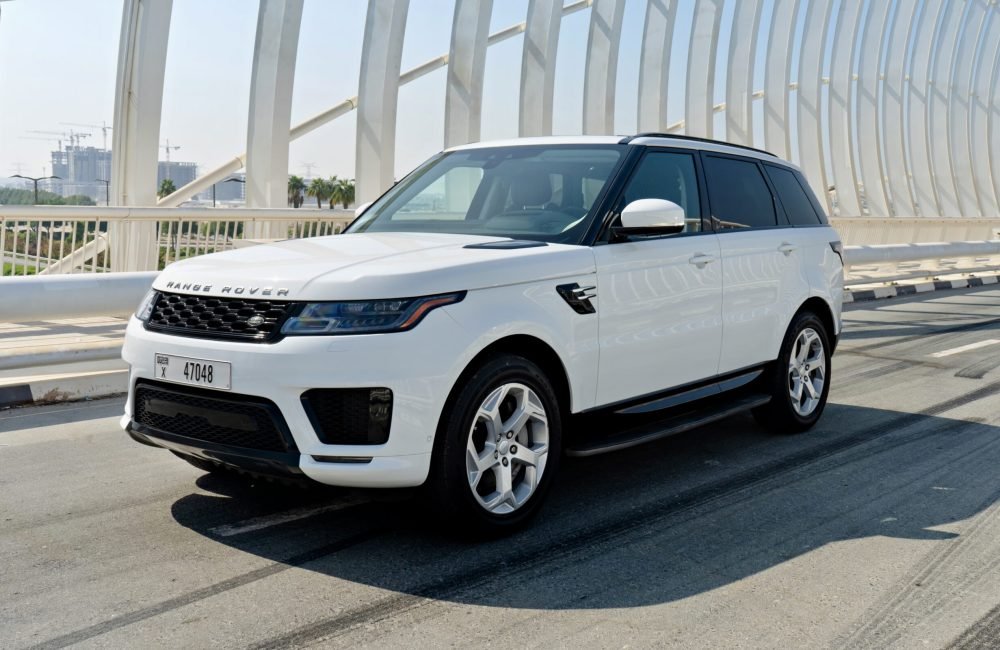 Stylish white Range Rover Sport 2020 for rent in Dubai offering luxury comfort advanced features and dynamic performance