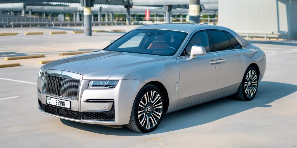Luxurious silver Rolls Royce Ghost 2020 for rent in Dubai combining timeless elegance advanced features and exceptional performance