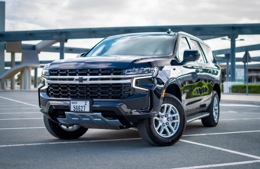 Sophisticated black Chevrolet Tahoe 2023 for rent in Dubai combining spacious comfort advanced technology and exceptional performance
