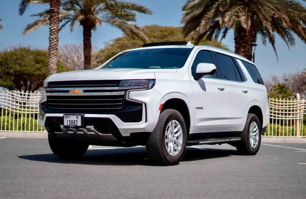 Stylish black Chevrolet Tahoe 2021 for rent in Dubai offering spacious comfort reliable performance and a sleek design