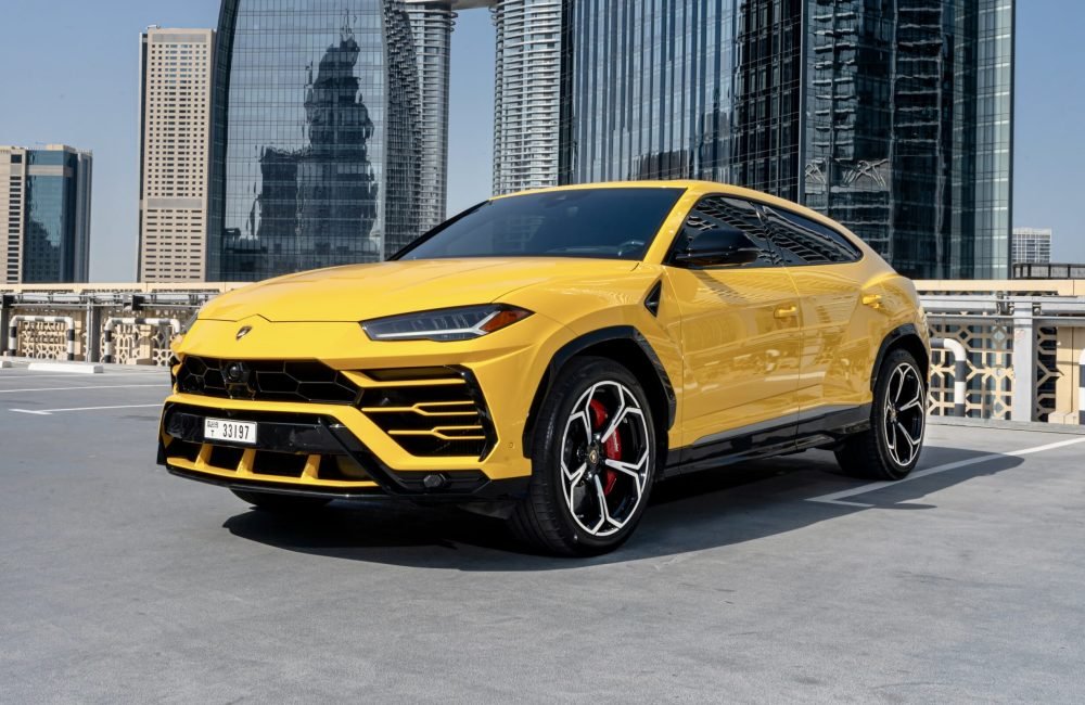 Striking yellow Lamborghini Urus 2020 for rent in Dubai offering supercar performance SUV versatility and unmatched luxury