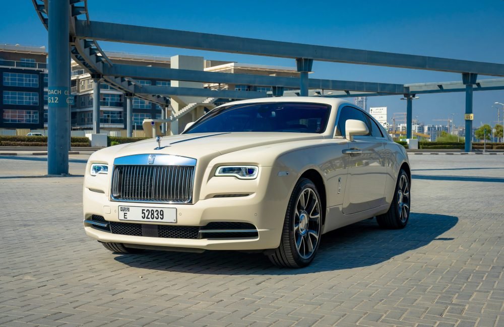 Luxurious white Rolls Royce Wraith 2019 for rent in Dubai offering timeless elegance advanced features and powerful performance
