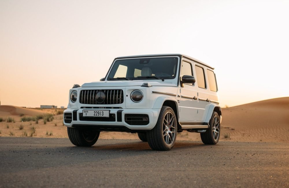 White Mercedes G63 luxury SUV available for rent in Dubai - premium car rental service
