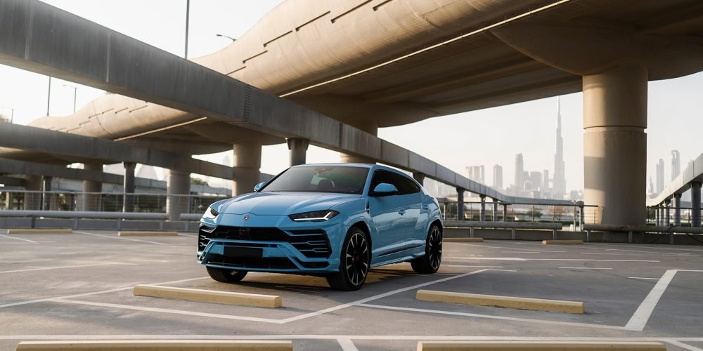 Sky blue Lamborghini Urus for rent in Dubai offering supercar performance luxurious design and advanced technology for an unforgettable driving experience