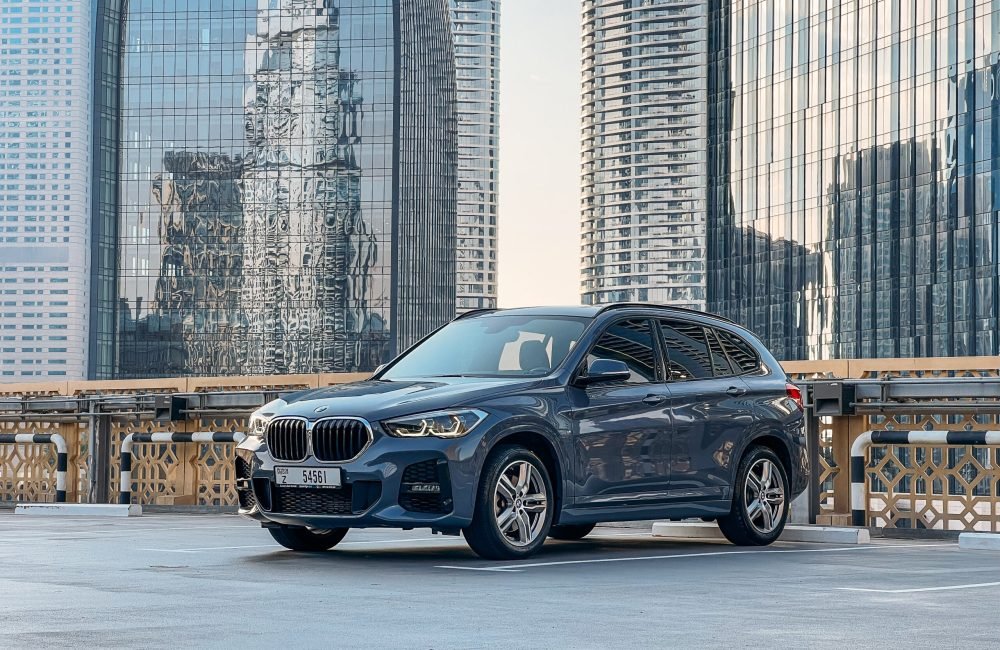 Compact and stylish dark grey BMW X1 2021 for rent in Dubai combining luxury comfort and versatile performance