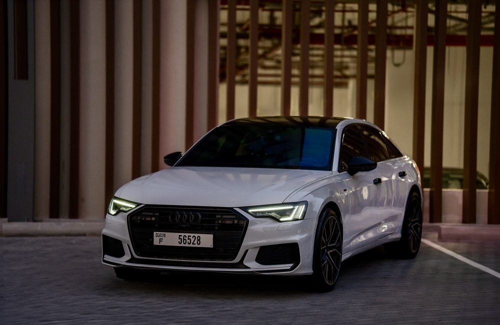 Luxurious white Audi A6 for rent in Dubai offering premium comfort advanced technology and smooth performance for an exceptional driving experience