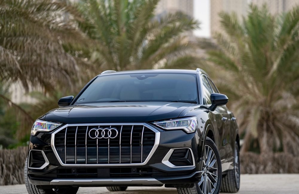Sleek black Audi Q3 for rent in Dubai offering a perfect combination of luxury advanced technology and dynamic performance for a comfortable and stylish driving experience