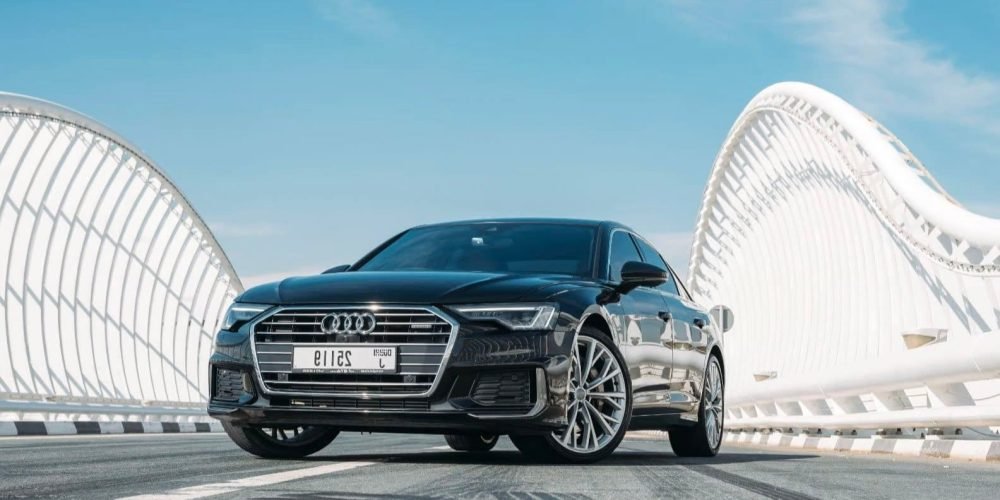 Stylish black Audi A6 S-line 2021 sedan for rent in Dubai, offering luxury, performance, and a sporty design