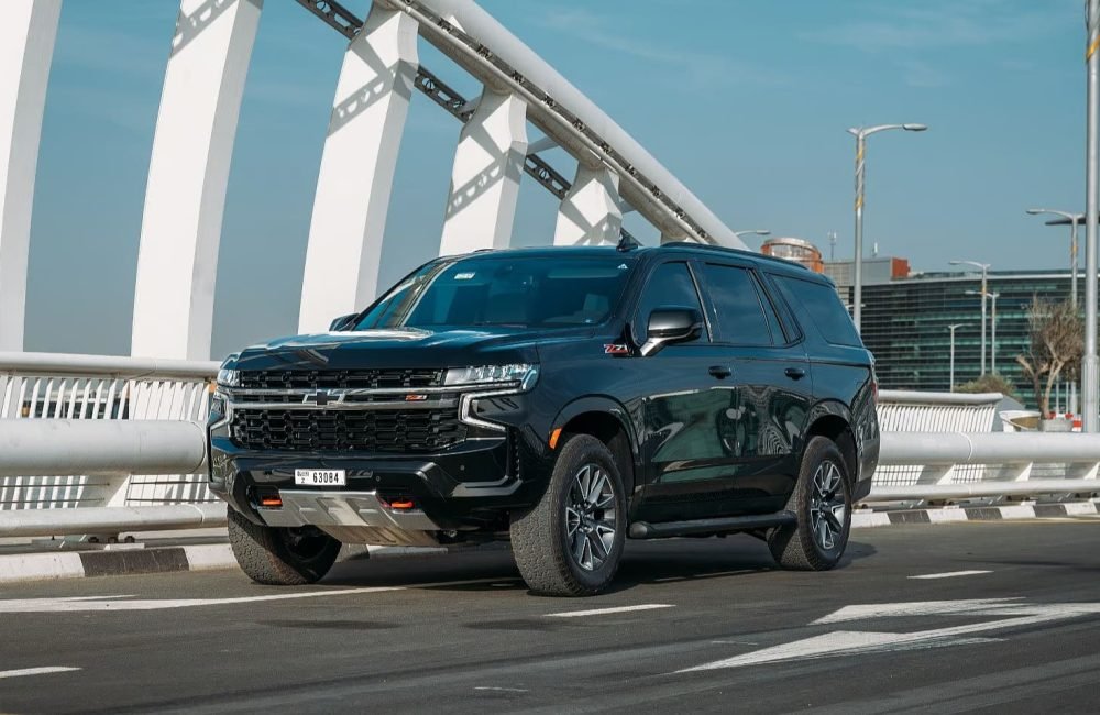 Stylish black Chevrolet Tahoe Z71 2023 SUV for rent in Dubai, perfect for off-road adventures and family trips
