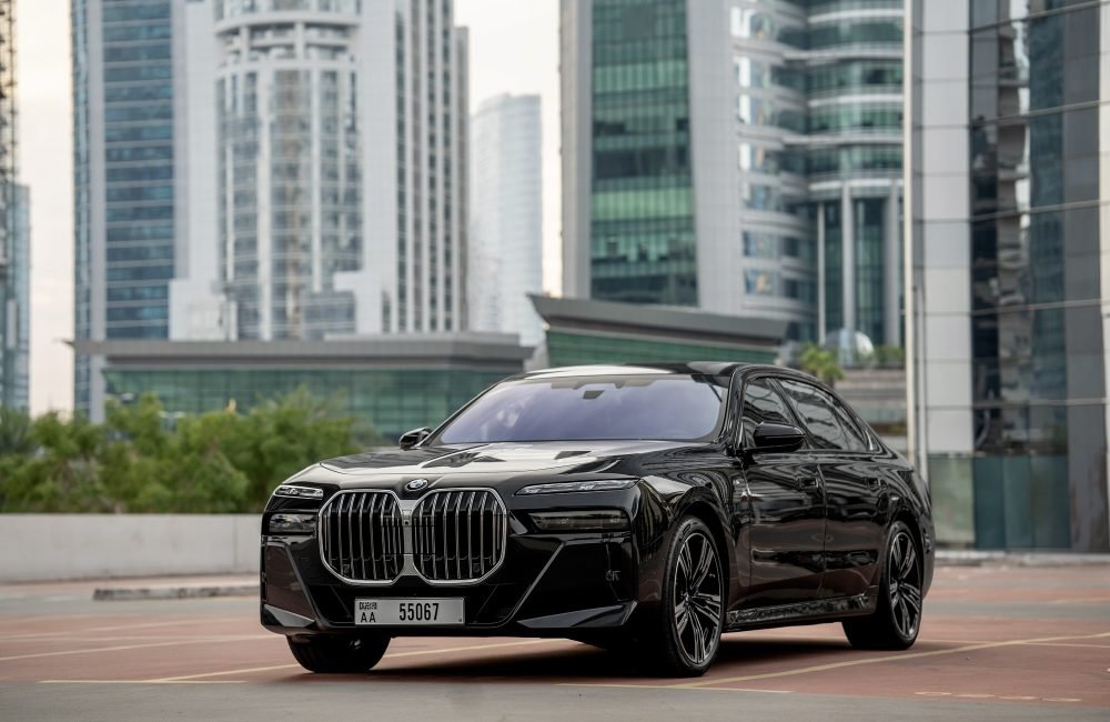 Luxurious black BMW 740 M Sport 2024 for rent in Dubai offering sporty elegance advanced technology and premium comfort for an exceptional driving experience