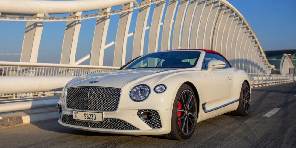 Luxurious white Bentley Continental GTC V12 2021 for rent in Dubai delivering unmatched elegance and powerful performance