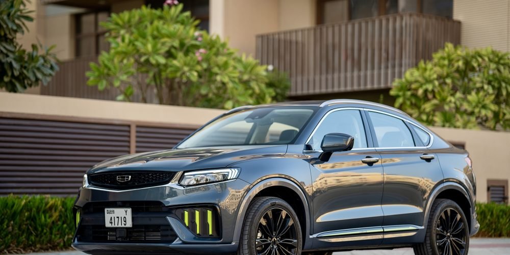 Stylish grey Geely Tugella 2024 for rent in Dubai offering modern design advanced features and dynamic performance for a comfortable and efficient driving experience