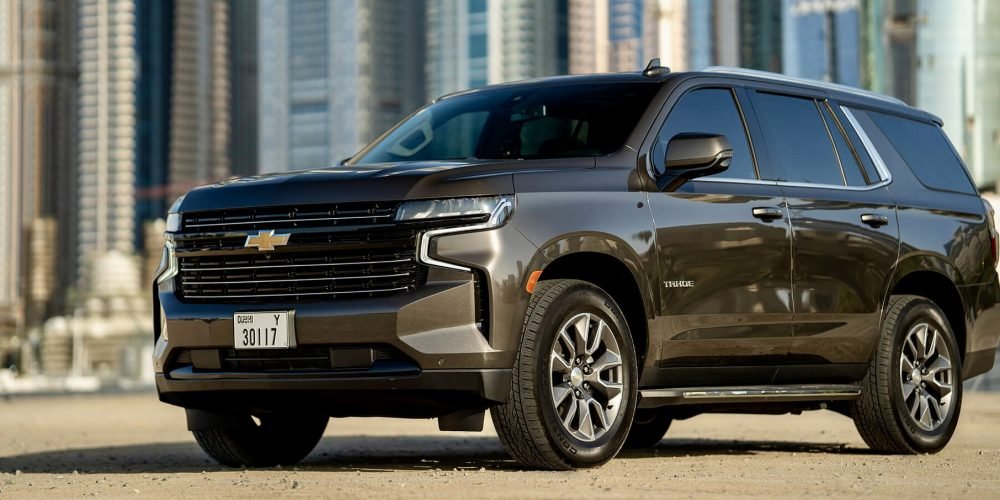 Stylish grey Chevrolet Tahoe for rent in Dubai offering spacious comfort advanced features and powerful performance for family trips or group travel