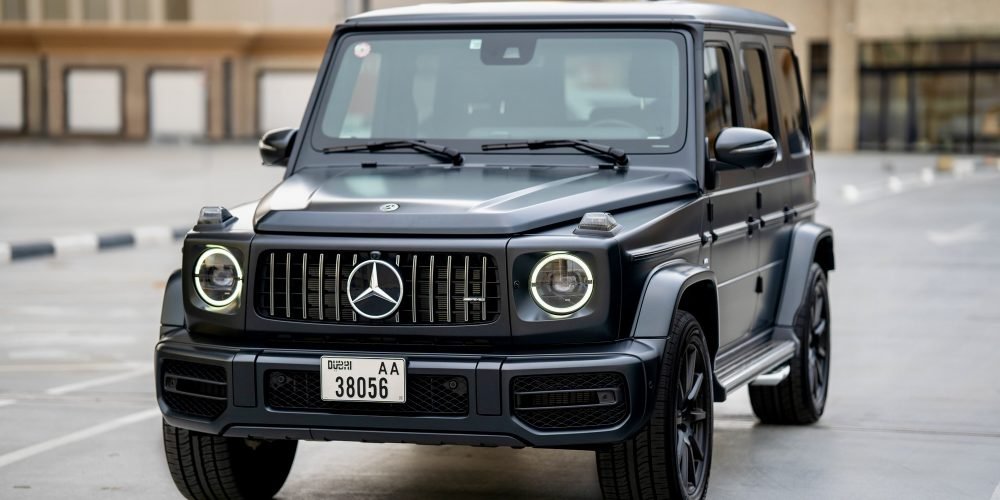 Exclusive black matte Mercedes G63 AMG 2023 for rent in Dubai offering a bold design luxurious comfort and high-performance driving experience for an elite adventure