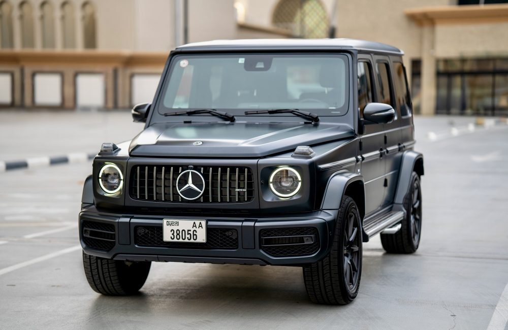 Exclusive black matte Mercedes G63 AMG 2023 for rent in Dubai offering a bold design luxurious comfort and high-performance driving experience for an elite adventure