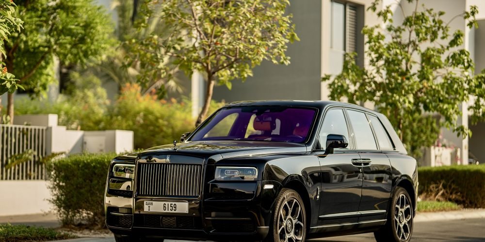 Luxurious black Rolls Royce Cullinan 2023 for rent in Dubai offering unparalleled elegance advanced technology and powerful performance for a first-class driving experience