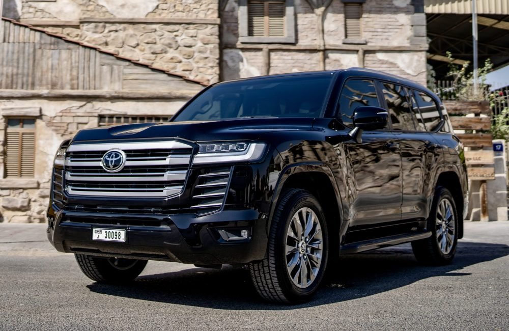 Powerful black Toyota Land Cruiser 300 2023 for rent in Dubai offering rugged performance advanced technology and premium comfort for an exceptional driving experience